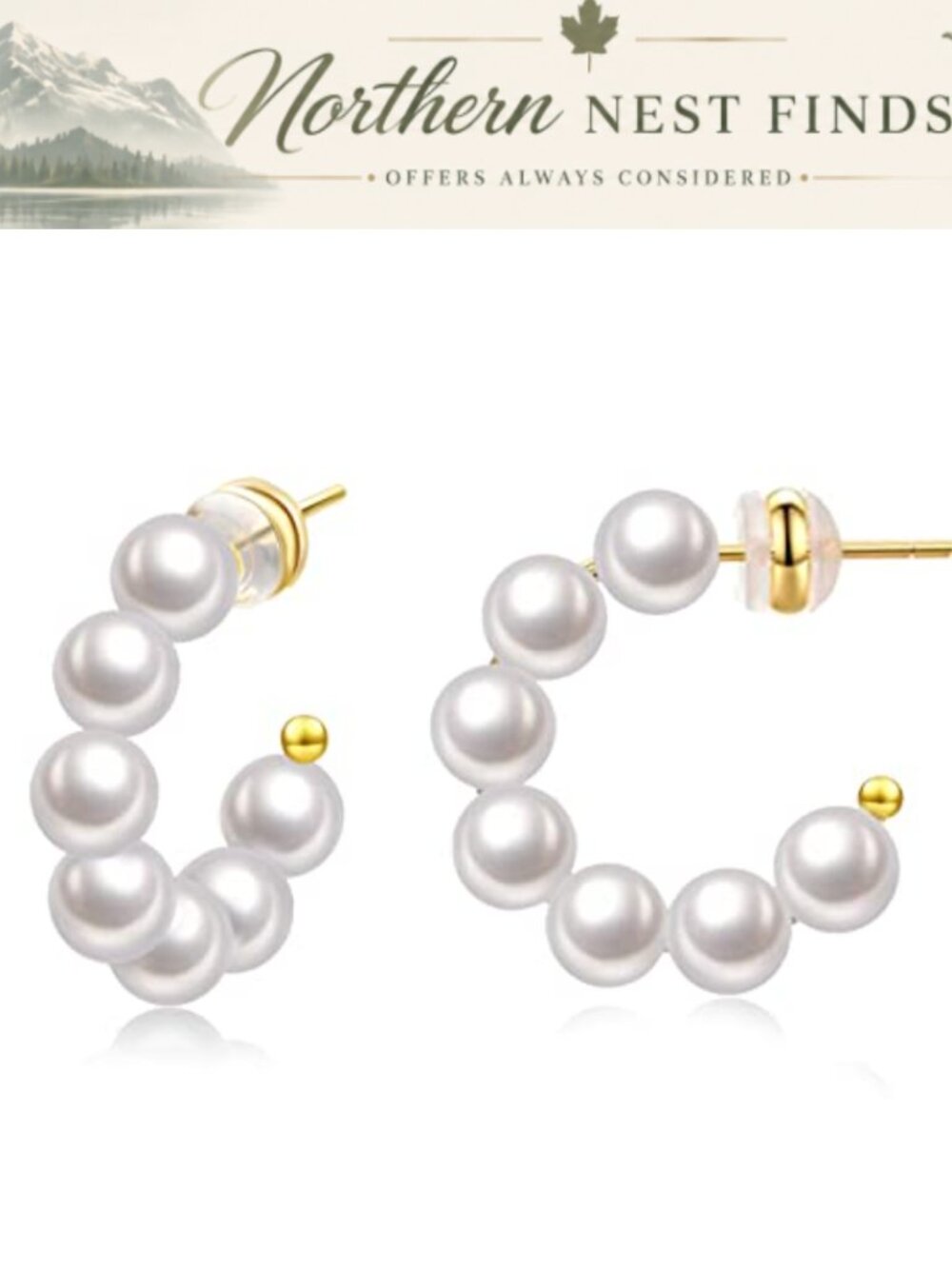 Pearl Hoop Earrings for Women 14K Gold Plated Hypoallergenic Drop Dangle